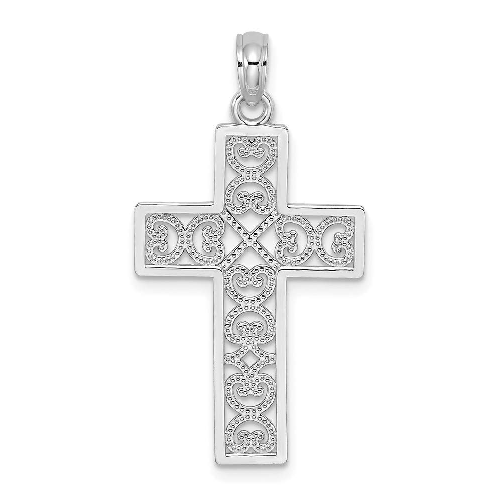 14K White Gold Polished Square Cross with Heart Design Pendant Necklace for Women - Elegant Religious Jewelry Gift for Baptism, Confirmation & Everyday Wear