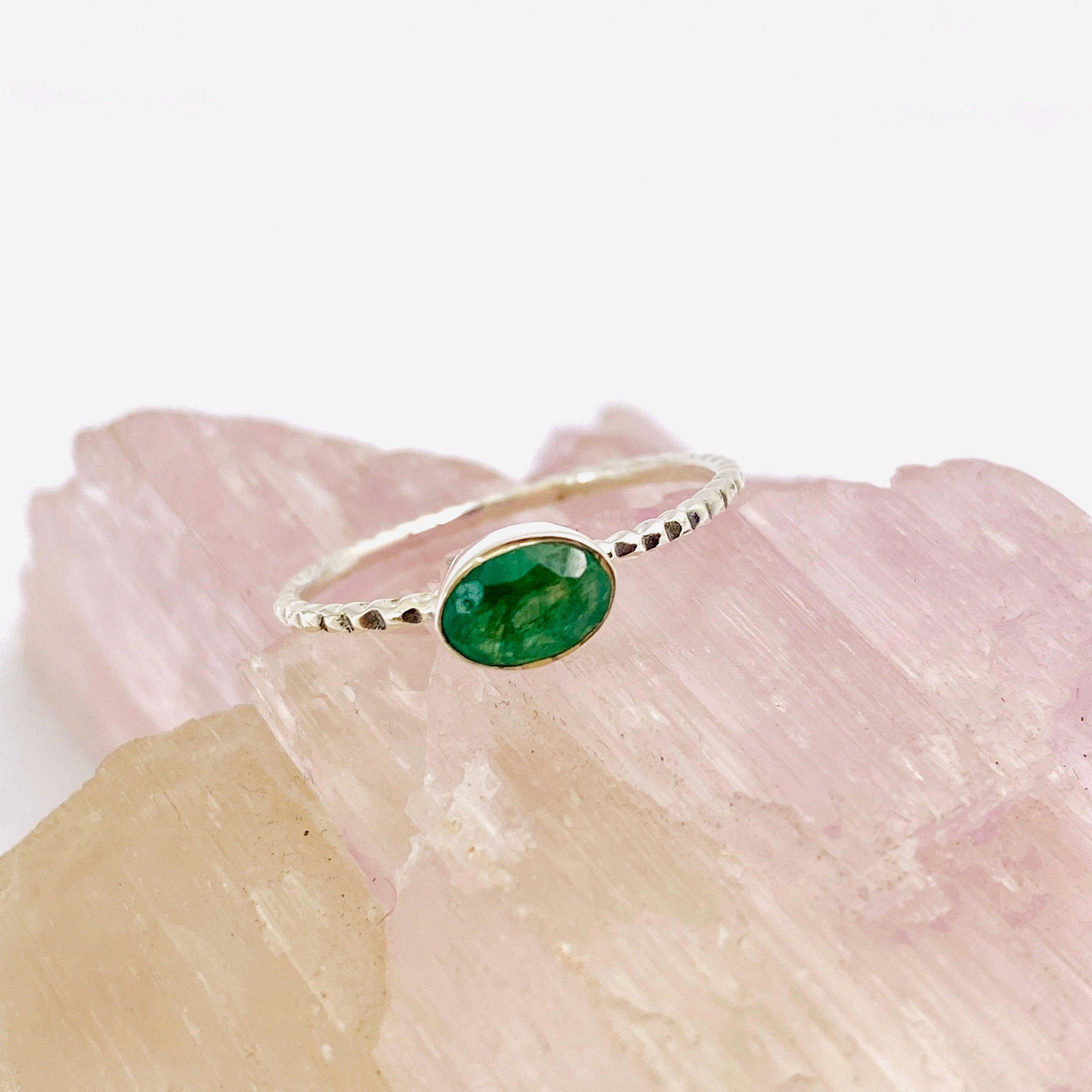 Emerald Oval Faceted Fine Band Ring R3750 EM - Elegant Green Gemstone Jewelry for Women - Perfect for Weddings, Anniversaries & Special Occasions