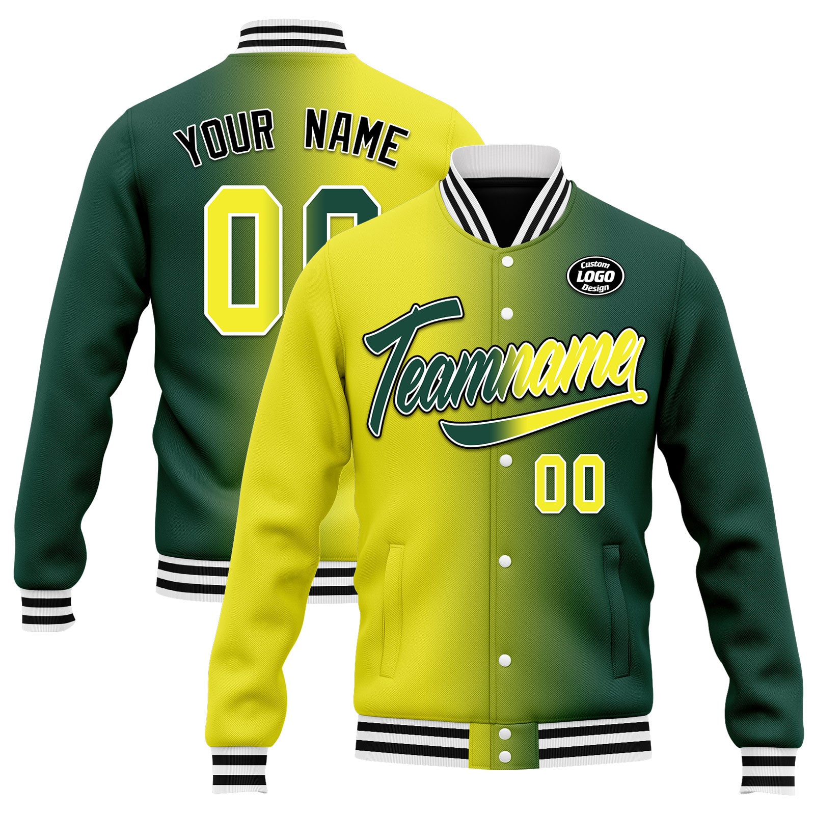 Custom Gradient Fashion Bomber Jacket - Full Snap Varsity Letterman Personalized Coat for Men & Women | Perfect for School Sports, Streetwear & Casual Outfits (Style FZ005 D028015, Size 13)