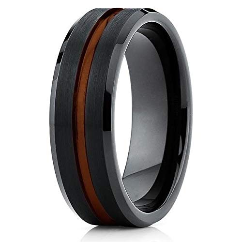 Black Tungsten Wedding Band for Men - Durable Brown Grooved Tungsten Ring - Size 7 - Perfect for Anniversary, Engagement & Everyday Wear