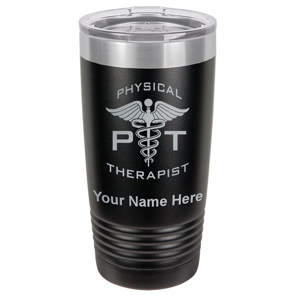 LaserGram 20oz Vacuum Insulated Stainless Steel Tumbler Mug with Personalized Engraving - Black - Perfect for PT Physical Therapists, Office Workers & Outdoor Activities - Keeps Drinks Hot/Cold for Hours