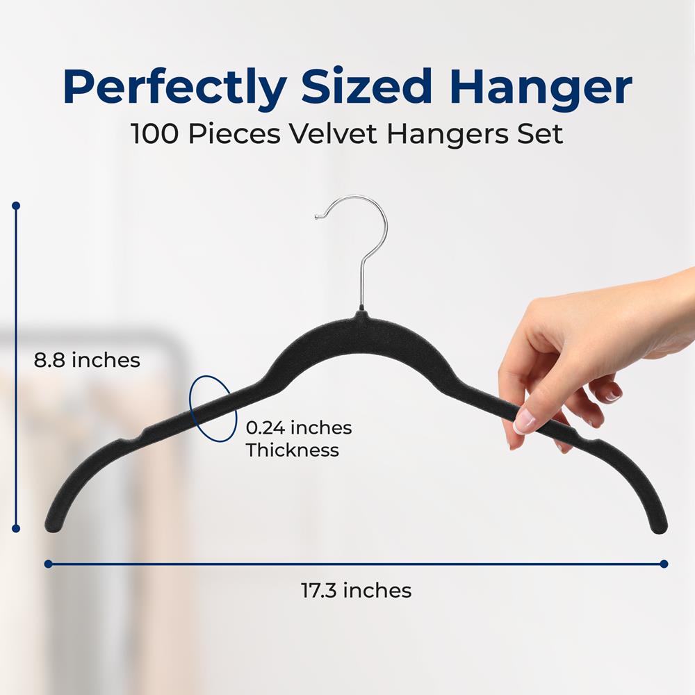 100-Piece Velvet Hangers for Closet - Non-Slip, Space-Saving Clothes Hangers with Soft Velvet Finish - Perfect for Organizing Dresses, Coats, and Delicate Garments at Home or Retail Stores