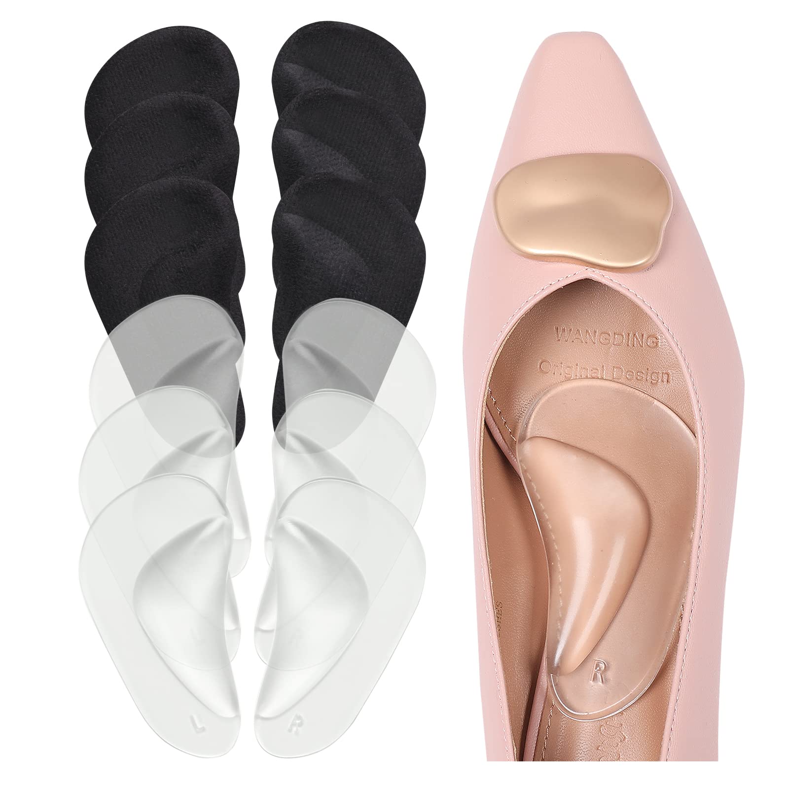 Gel Arch Support Inserts for Women - 6 Pairs (Clear & Black) | Comfortable Foot Cushions for High Heels & Dress Shoes | Relieves Foot Pain & Improves Posture | Perfect for Work, Parties & Long Hours Standing