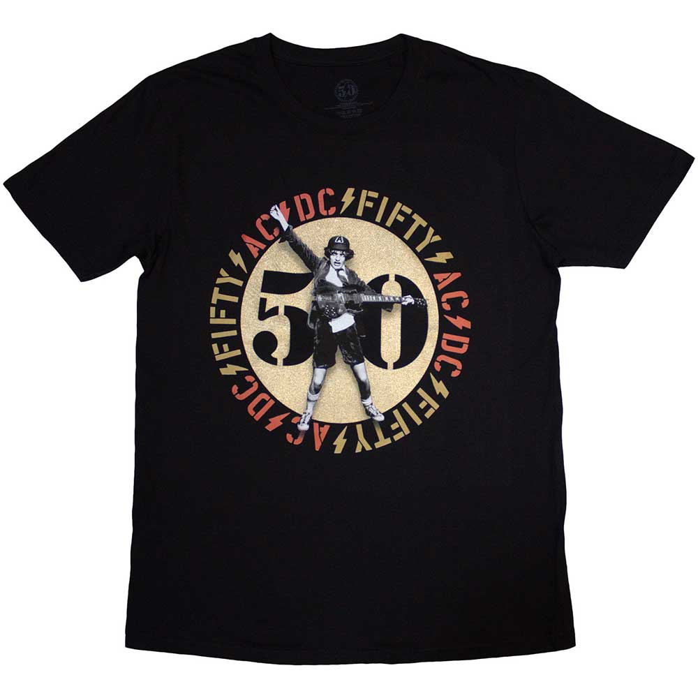 AC/DC Band Official T-Shirt with Gold Emblem - Vintage Rock Music Merchandise for Concerts & Casual Wear