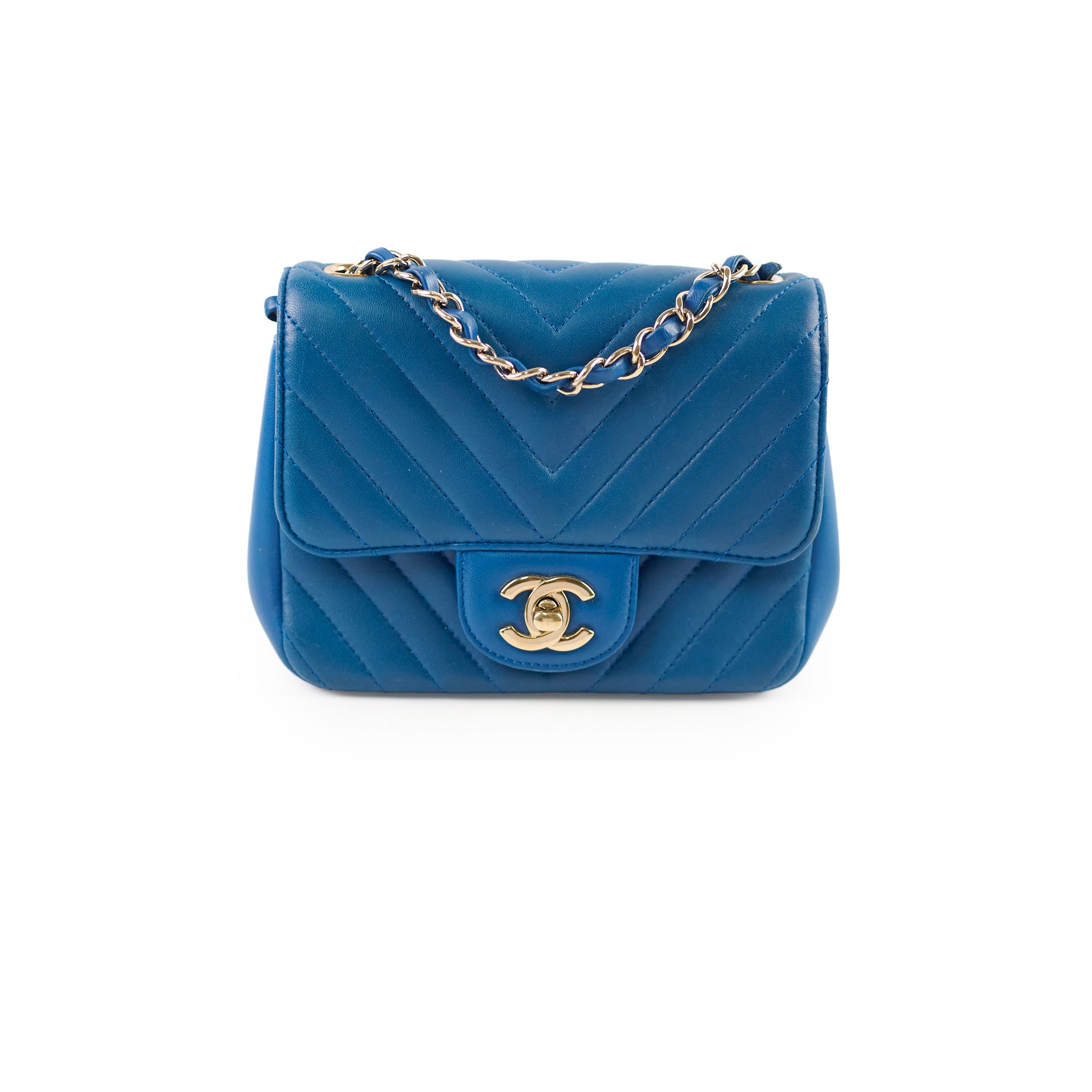 Chanel Mini Square Chevron Bag in Blue - Luxury Crossbody Bag for Women | Perfect for Parties, Dates & Everyday Use