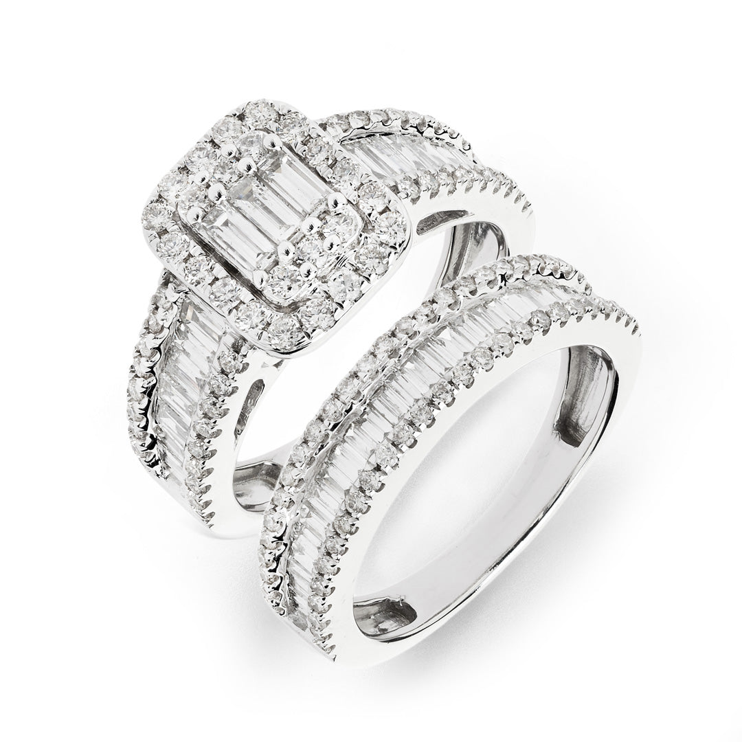 Emerald Bridal Ring Set with Baguette Wedding Band - Elegant Engagement & Wedding Jewelry for Brides, Anniversaries & Special Occasions