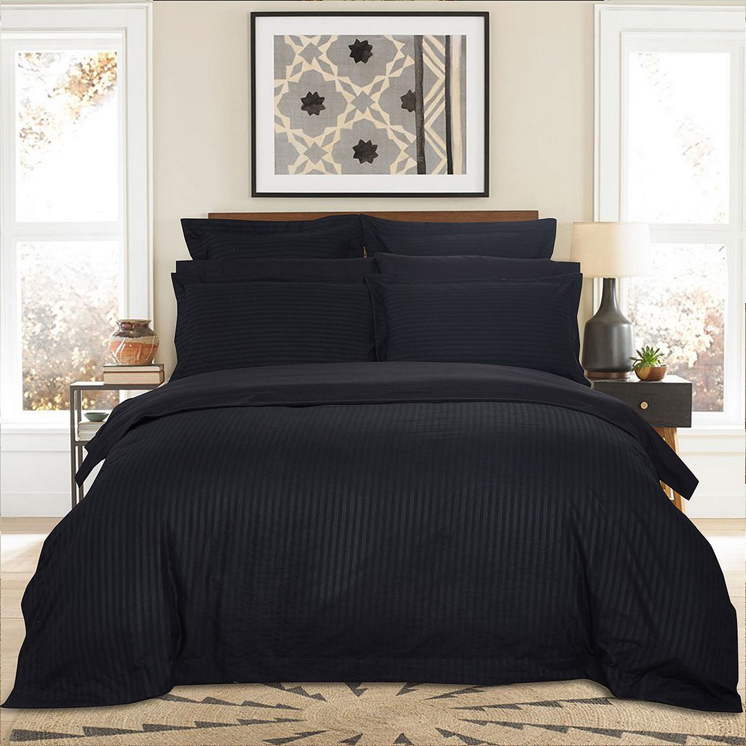 1000 Thread Count Ultra Soft Striped Queen Size Black Duvet Cover Set - Luxury Bedding for Master Bedroom, Guest Room & Hotel Use