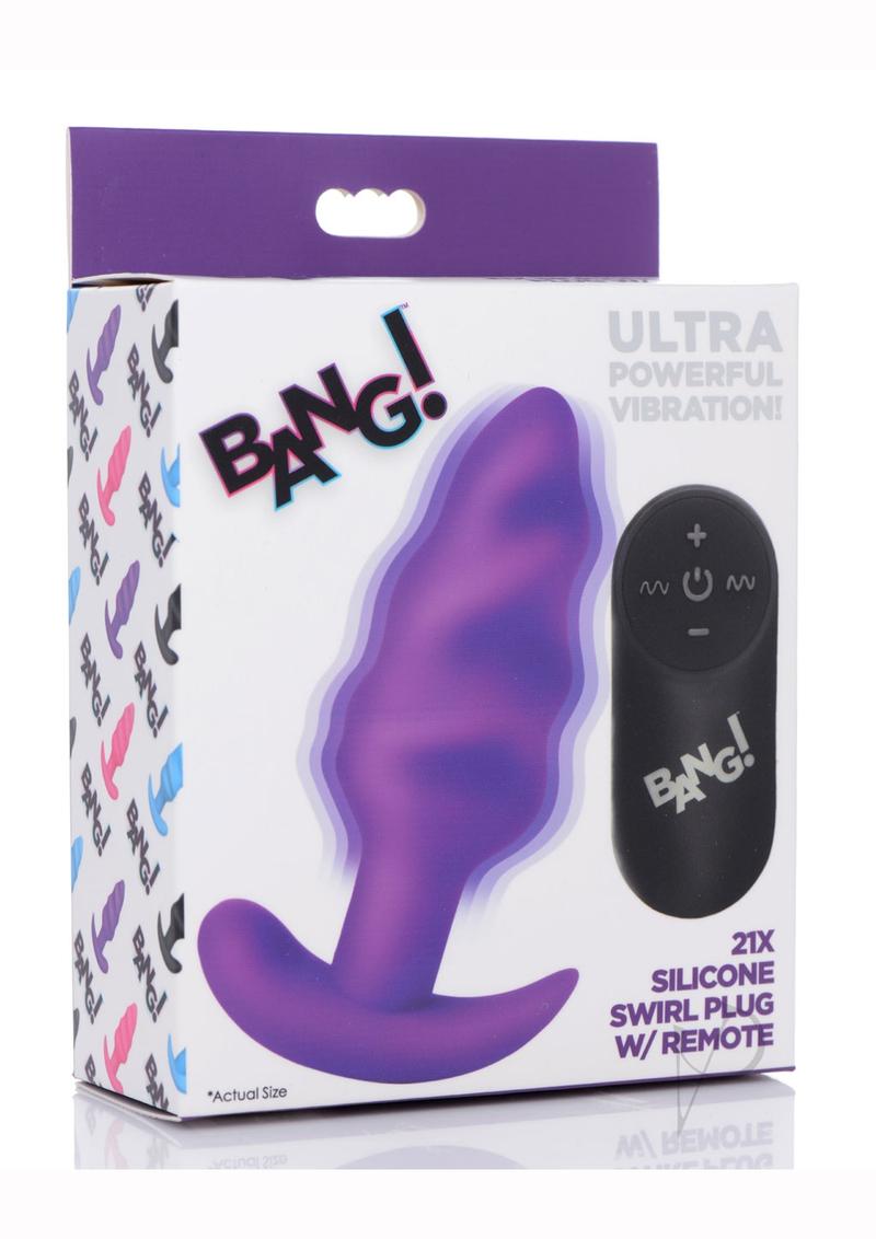 21x Vibrating Silicone Rechargeable Swirl Butt Plug with Remote Control - Purple | Anal Pleasure Toy for Couples & Solo Play | Perfect for BDSM, Roleplay & Spicing Up Intimacy