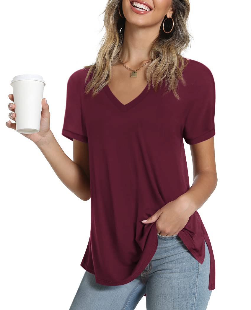 Feiersi Women's Summer Short Sleeve Knit T-Shirt - Casual V-Neck Tunic Top Blouse for Women | Perfect for Beach, Office & Everyday Wear
