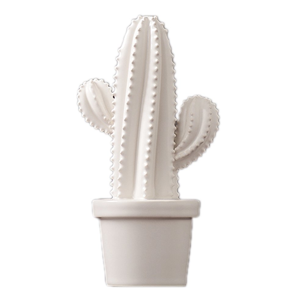 White Ceramic Cactus Decor - Mini Succulent Figurine for Desk & Home Decor