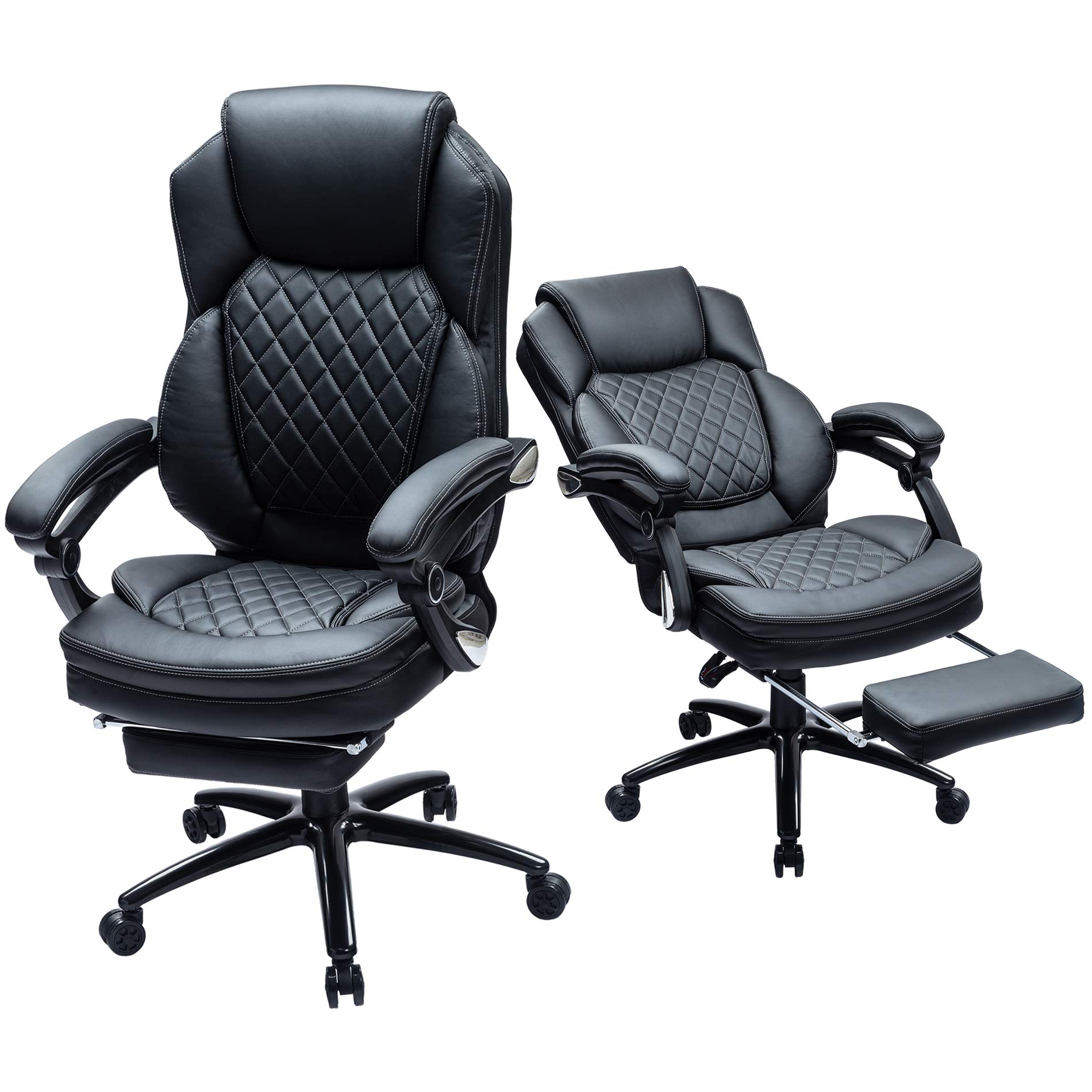 Kasorix Big and Tall Executive Office Chair with Footrest - Heavy Duty Ergonomic Managerial Chair with Reclining Function - Oversized Home Office Chair for Comfort & Support - Perfect for Long Work Hours & Gaming Sessions