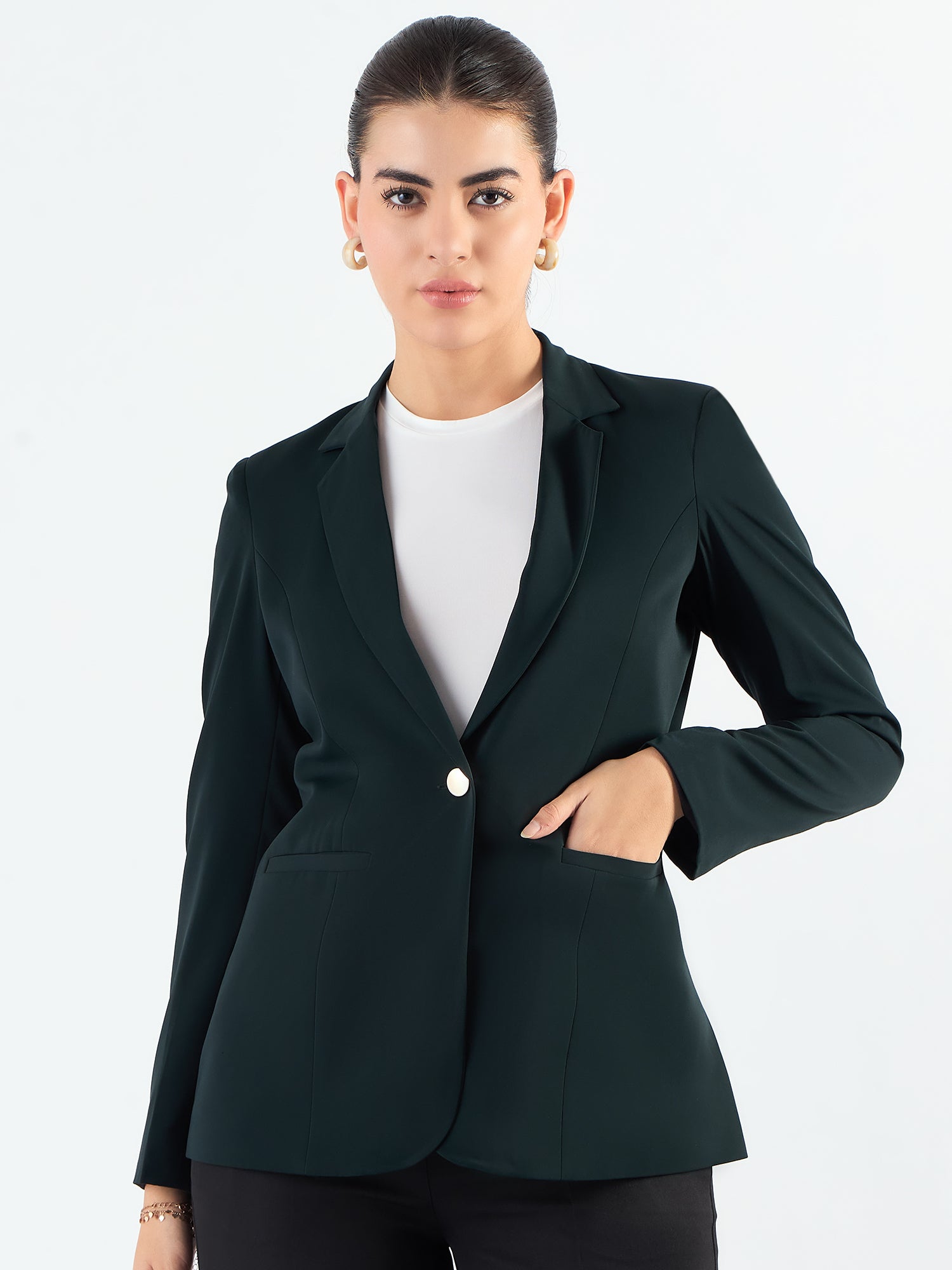 Stylish Bottle Green Stretch Notched Lapel Blazer for Men - Slim Fit Tailored Suit Jacket for Business, Office, and Formal Events