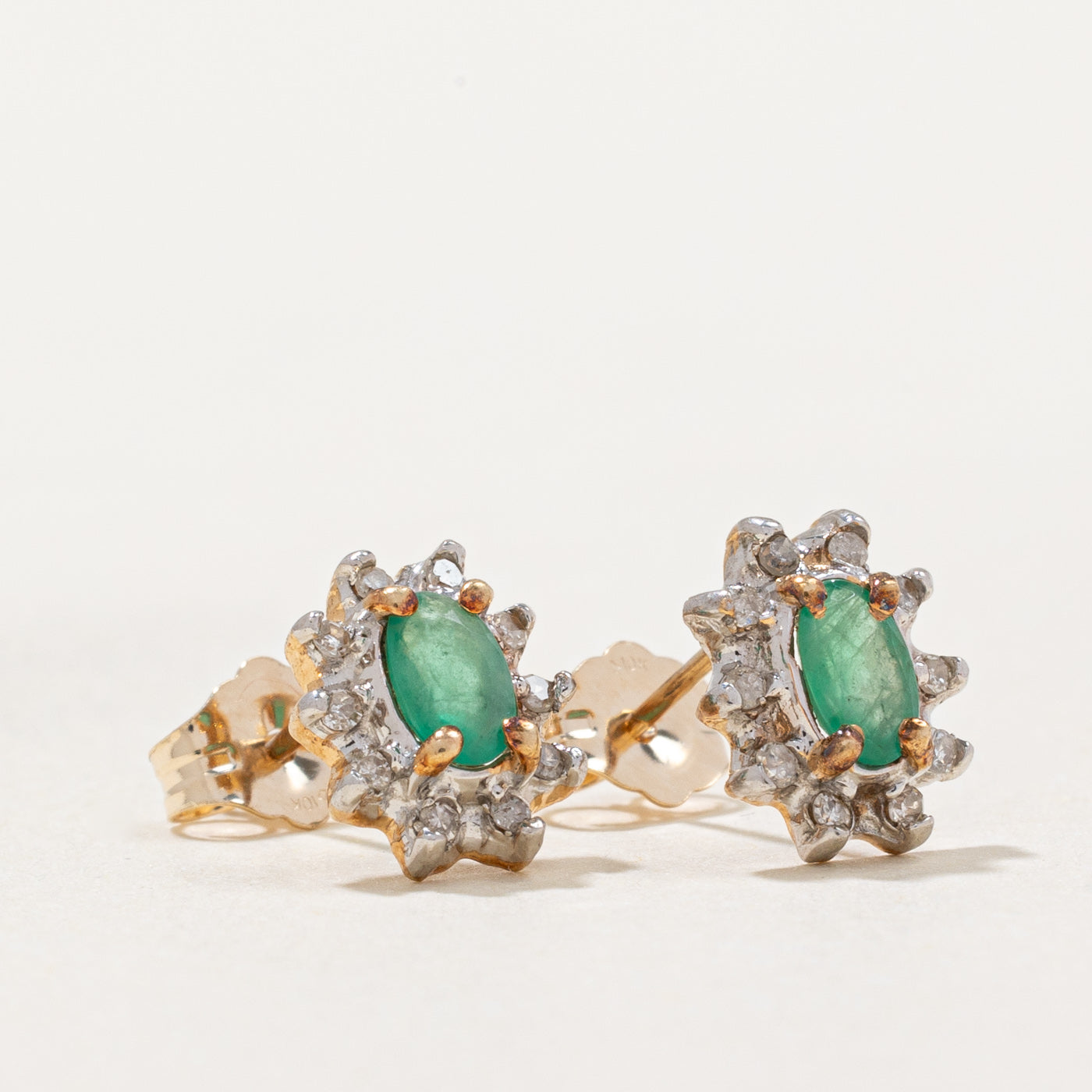 Emerald & Diamond Halo Earrings 0.30ctw 0.10ctw - Elegant Green Gemstone Jewelry for Women - Perfect for Weddings, Anniversaries & Special Occasions