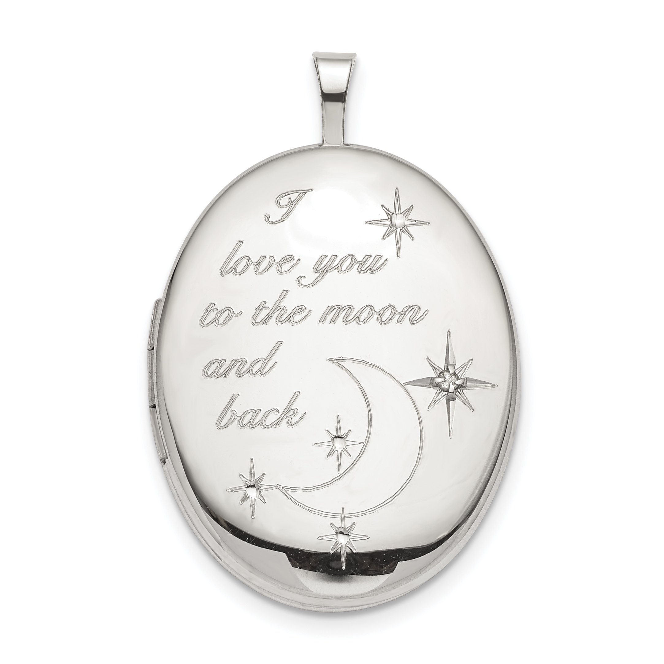 925 Sterling Silver Diamond Oval Locket Necklace - 26x20mm (0.015cttw, I1-I3 Clarity, I-J Color) - Romantic Moon & Back Jewelry Gift for Women, Perfect for Anniversaries, Valentine's Day & Special Occasions