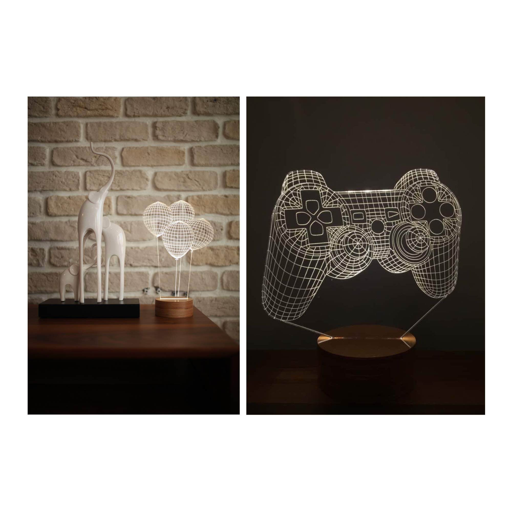 By-Lamp Fun and Game Bundle Pack - 3D Joystick Night Light & 3D Balloon Table Lamp Set (2 PC) for Kids Room Decor and Gaming Themed Bedroom Lighting