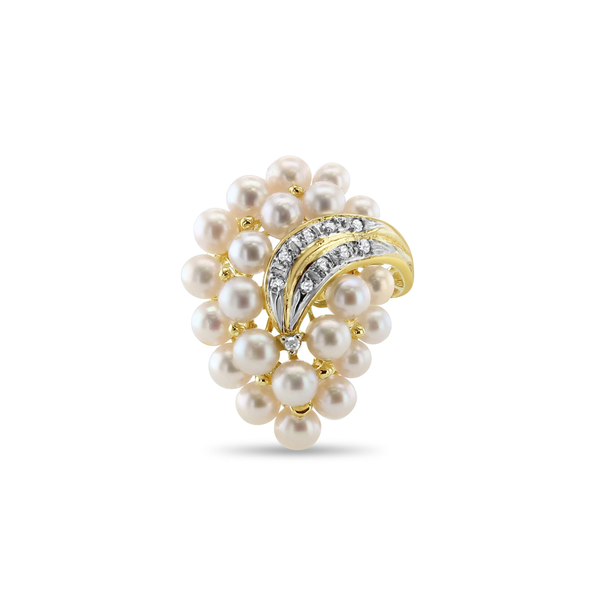 14K Yellow Gold Large Pearl Cluster Ring with Diamond Accents - Elegant Bridal Jewelry & Special Occasion Gift for Women