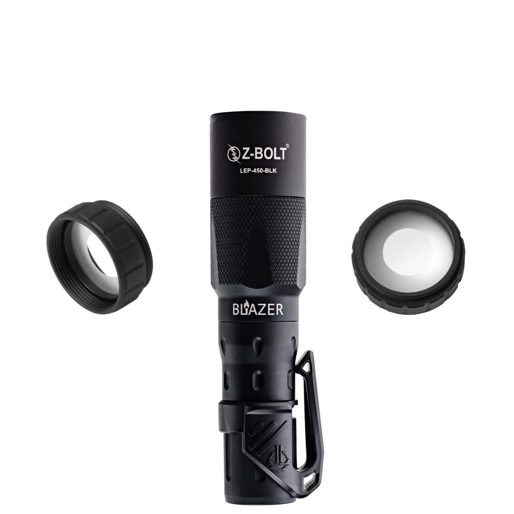 Z-BOLT® Blazer 18350 LEP Flashlight with Beam Shaping Diffuser - 1100m Long Range, 315,000 Candela - Tactical Duty & EDC Flashlight - Includes Free THYRM LPC Pocket Clip (Black) - Perfect for Outdoor Adventures, Hunting, Camping & Emergency Preparedness