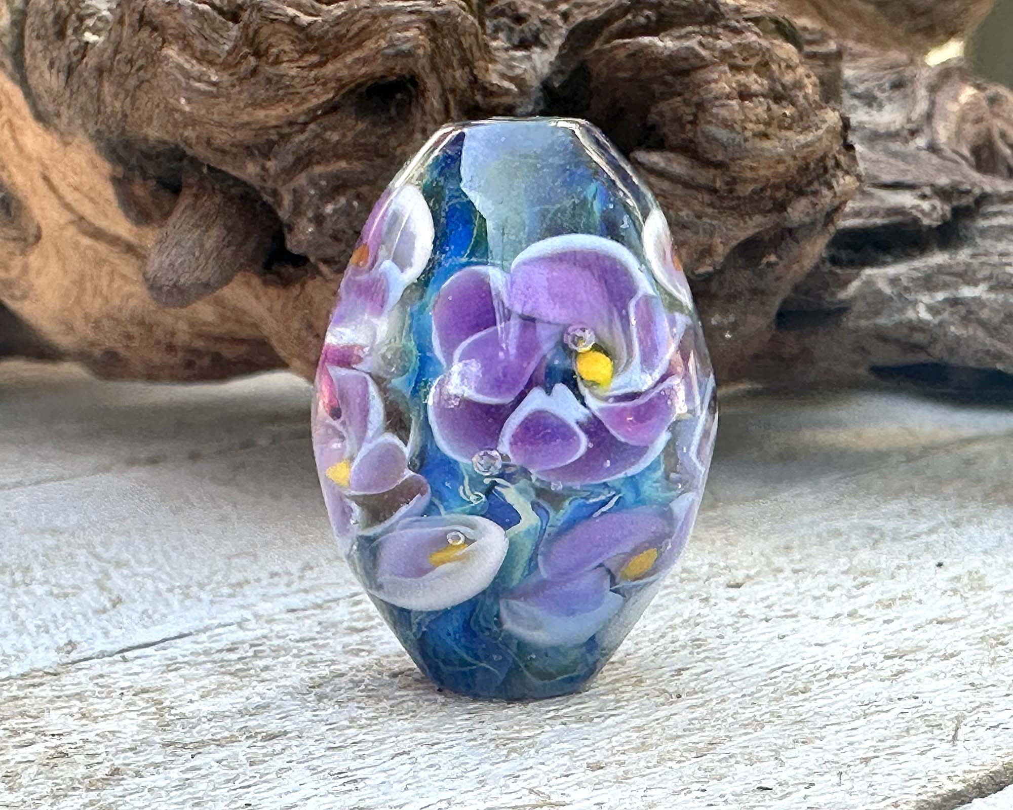 Handmade Purple Floral Lampwork Glass Focal Bead for Jewelry Making - DIY Necklace, Bracelet & Earring Designs - Perfect for Beaders and Crafters