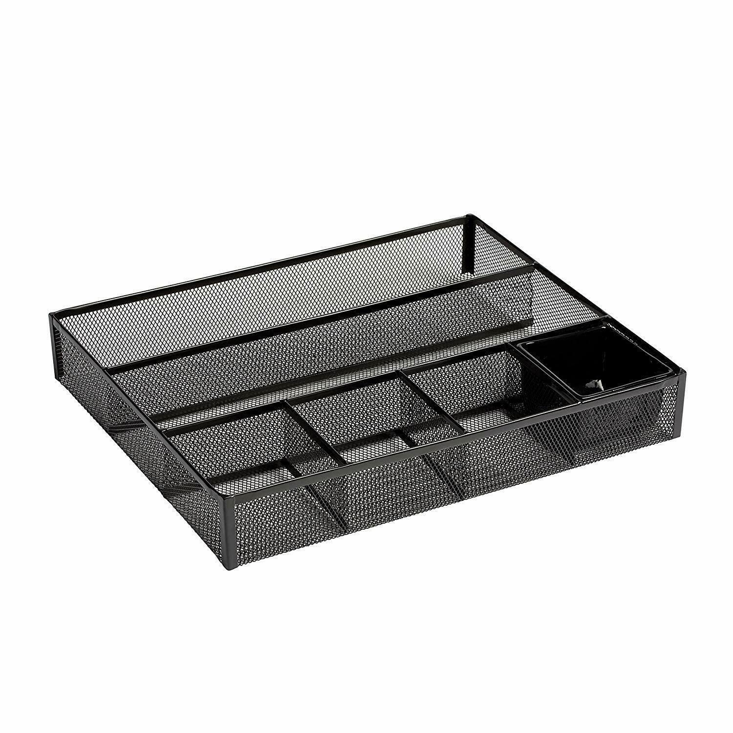 Metal Mesh Deep Desk Drawer Organizer - Black Office Supplies & Workspace Accessories for Files, Pens & Stationery | Perfect for Home Office, Study Desk & Workstation Organization