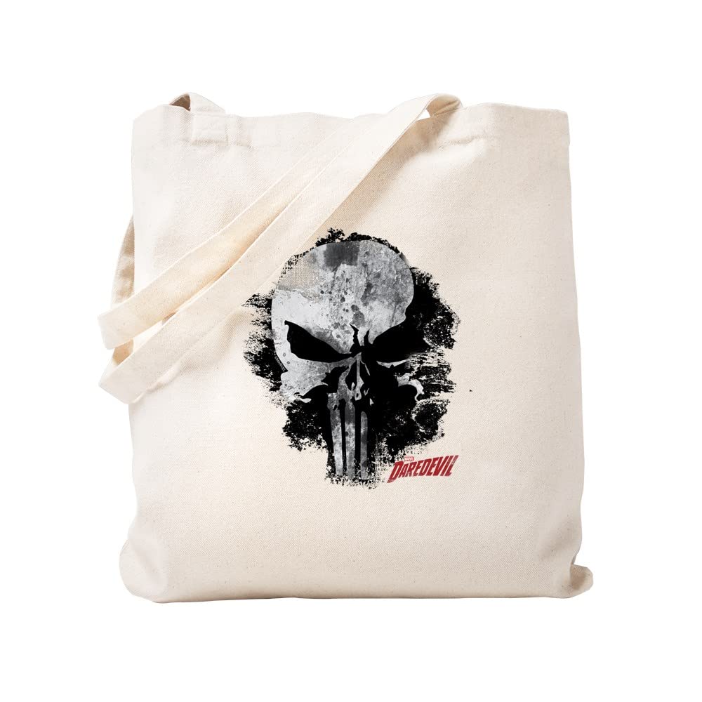 Punisher Skull Black Smudge Tote Bag - Natural Canvas Reusable Shopping Bag for Groceries, Beach, Gym & Daily Use