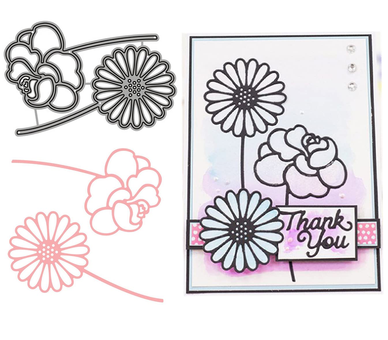 Dezapuby Die Cut Card Making Flowers Metal Cutting Dies Kit - DIY Scrapbooking, Paper Crafts, Photo Album Embellishment (2 pcs, 9.8x6.5cm) - Perfect for Handmade Greeting Cards, Wedding Invitations & Memory Book Decorations