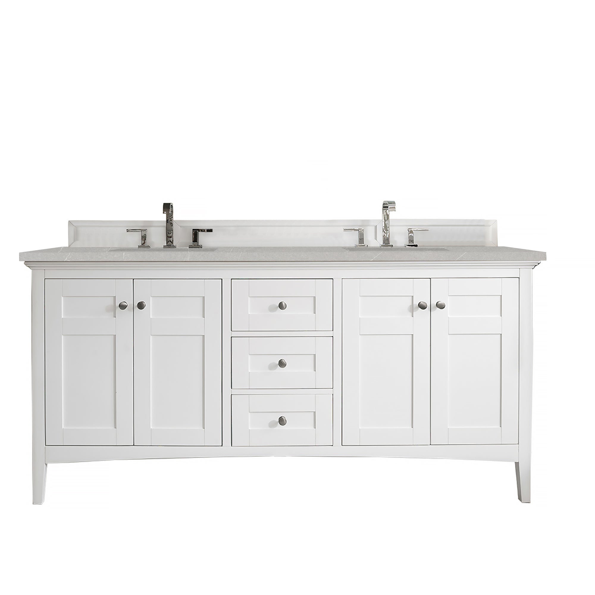 Palisades 72 Inch Double Bathroom Vanity with Bright White Finish and 3CM Eternal Serena Quartz Countertop - Perfect for Master Bathrooms and Modern Home Renovations