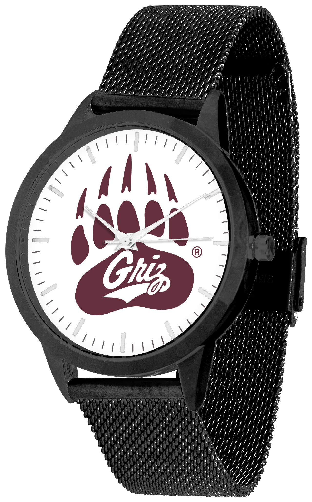 Montana Grizzlies Mesh Statement Watch - Black Stainless Steel Band with Black Dial - Stylish Sports Watch for Men, Perfect for Casual Wear, Outdoor Activities & Gifts