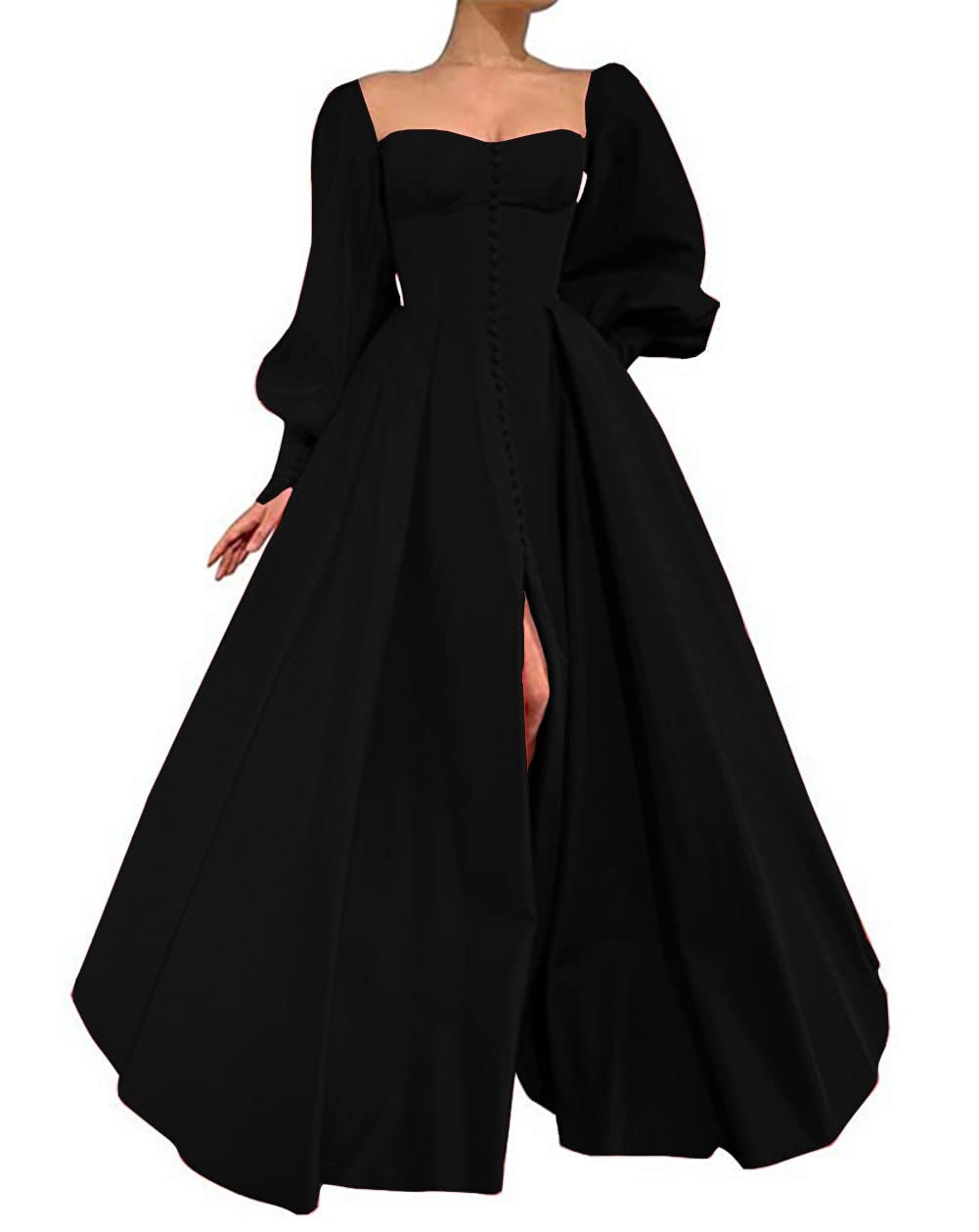 Zhengquan Women's Puff Sleeve Satin Sweetheart Prom Dress - Elegant A-Line Long Formal Evening Gown with Split Detail for Homecoming, Wedding, Party & Special Occasions