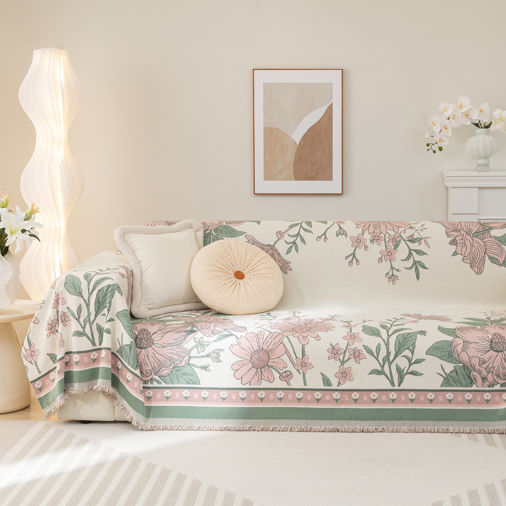 Premium Stretchable Chrysanthemum Print Sofa Cover - Soft Jacquard Fabric Couch Slipcover for Living Room, Sectional, Loveseat - Home Decor Protection & Style Upgrade