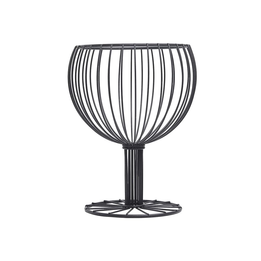 FETION Wrought Iron Wine Glass Shaped Fruit Drain Basket - Black Kitchen & Dining Organizer for Fruits, Snacks, Candy, Desserts | Rustic Home Decor for Living Room, Party Serving Tray
