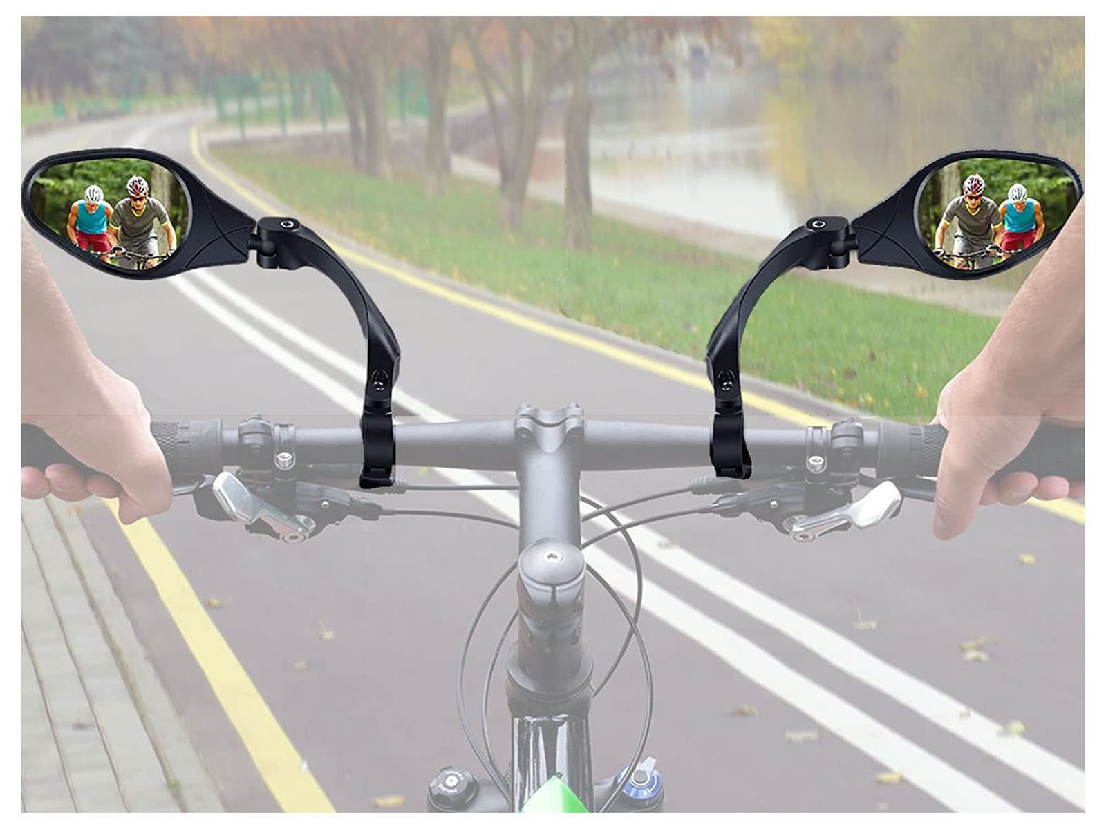 XADITON Bike Handlebar Mirror - 2 Pack HD Crystal Clear Glass Rearview Mirror, Adjustable & Rotatable for Safe Cycling - Perfect for Road Bikes, Mountain Bikes & Commuting