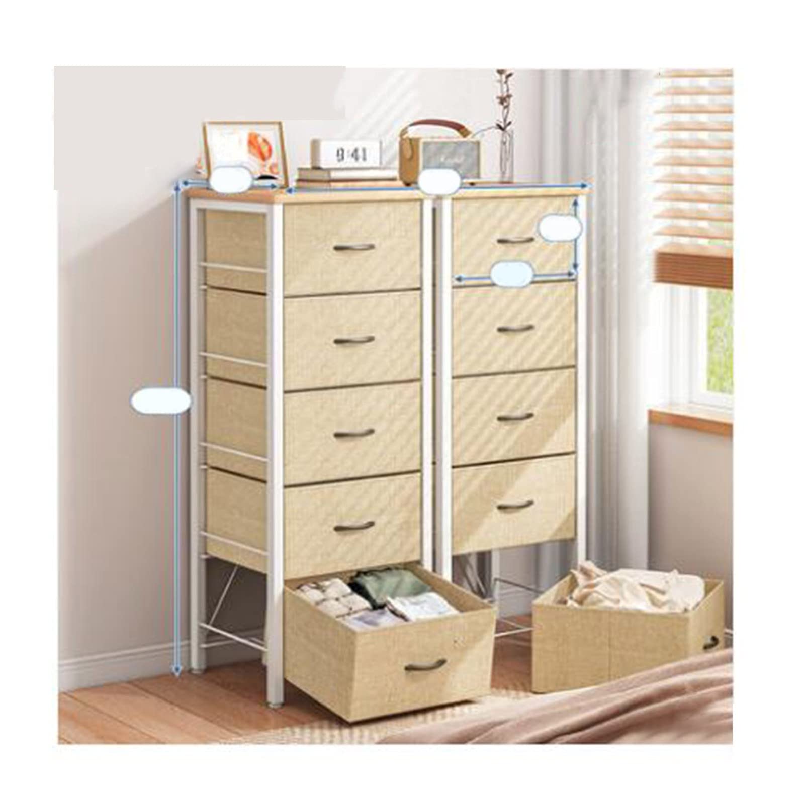 ACD Wide 5-Drawer Dresser Organizer with Sturdy Steel Frame & Wood Top - Easy Pull Fabric Bins for Clothing Storage | Bedroom Closet Organization, Home Office Storage Solution