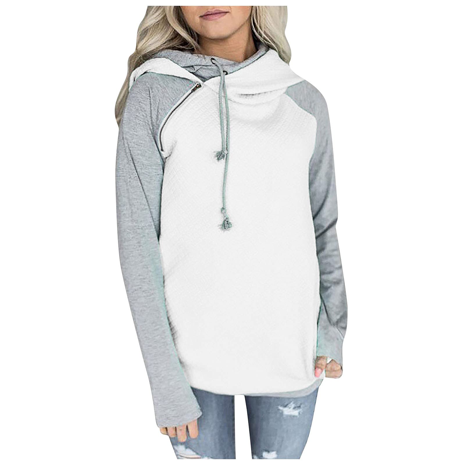 Women's Zip-Up Funnel Neck Hooded Sweatshirt | Casual Long Sleeve Pullover Hoodie with Drawstring | Raglan Sleeve Warm Top for Fall & Winter | Perfect for Outdoor Activities, Lounge Wear and Layering