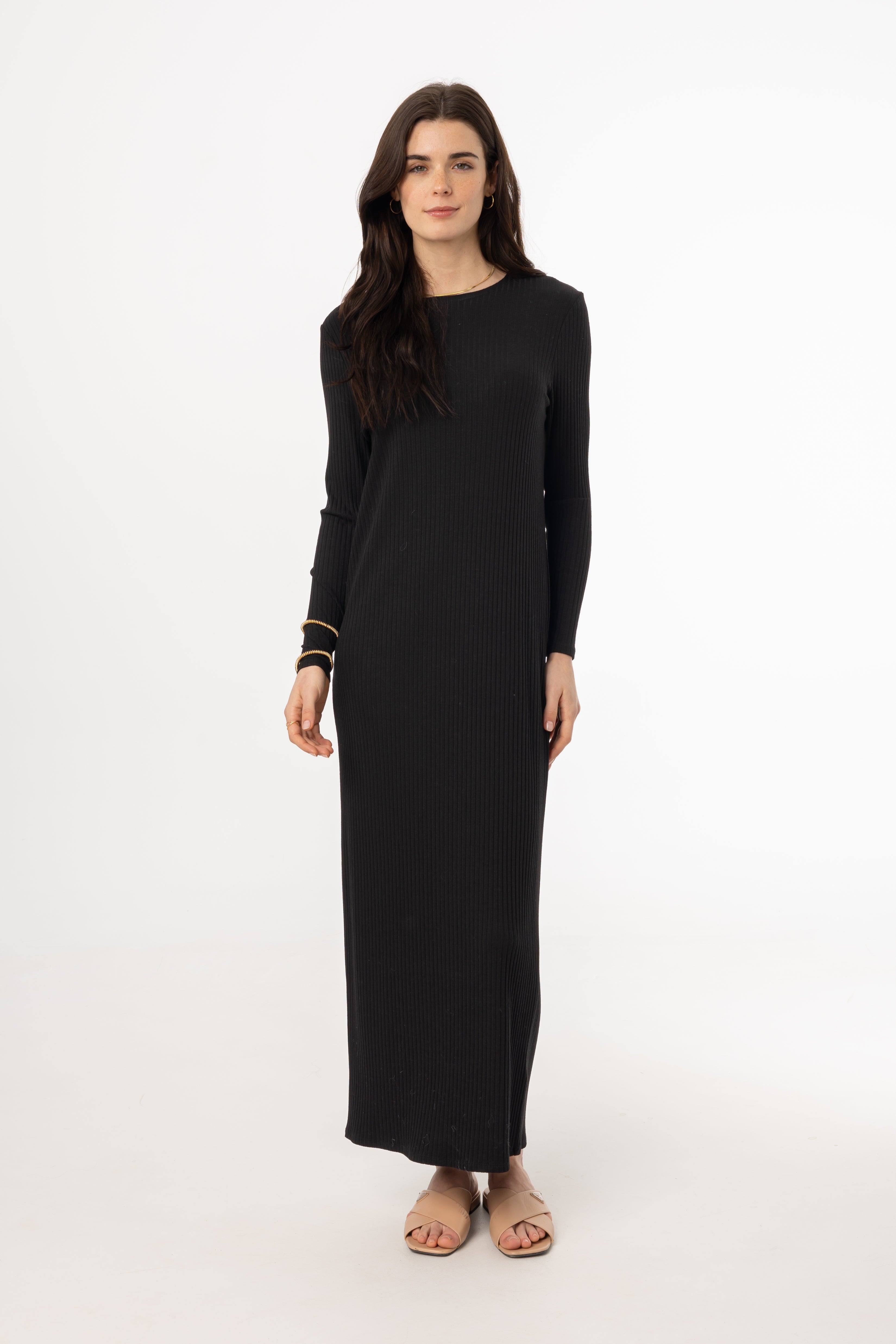 Black Ribbed Maxi Dress for Women - Stretchy Long Sleeve Bodycon Dress - Perfect for Casual Outings, Date Nights & Beach Vacations