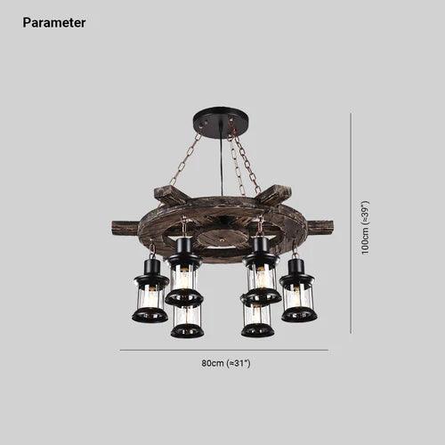 Industrial Wooden Wheel Chandelier with Multiple Lights - Rustic Farmhouse Ceiling Lighting for Dining Room, Living Room, or Bedroom