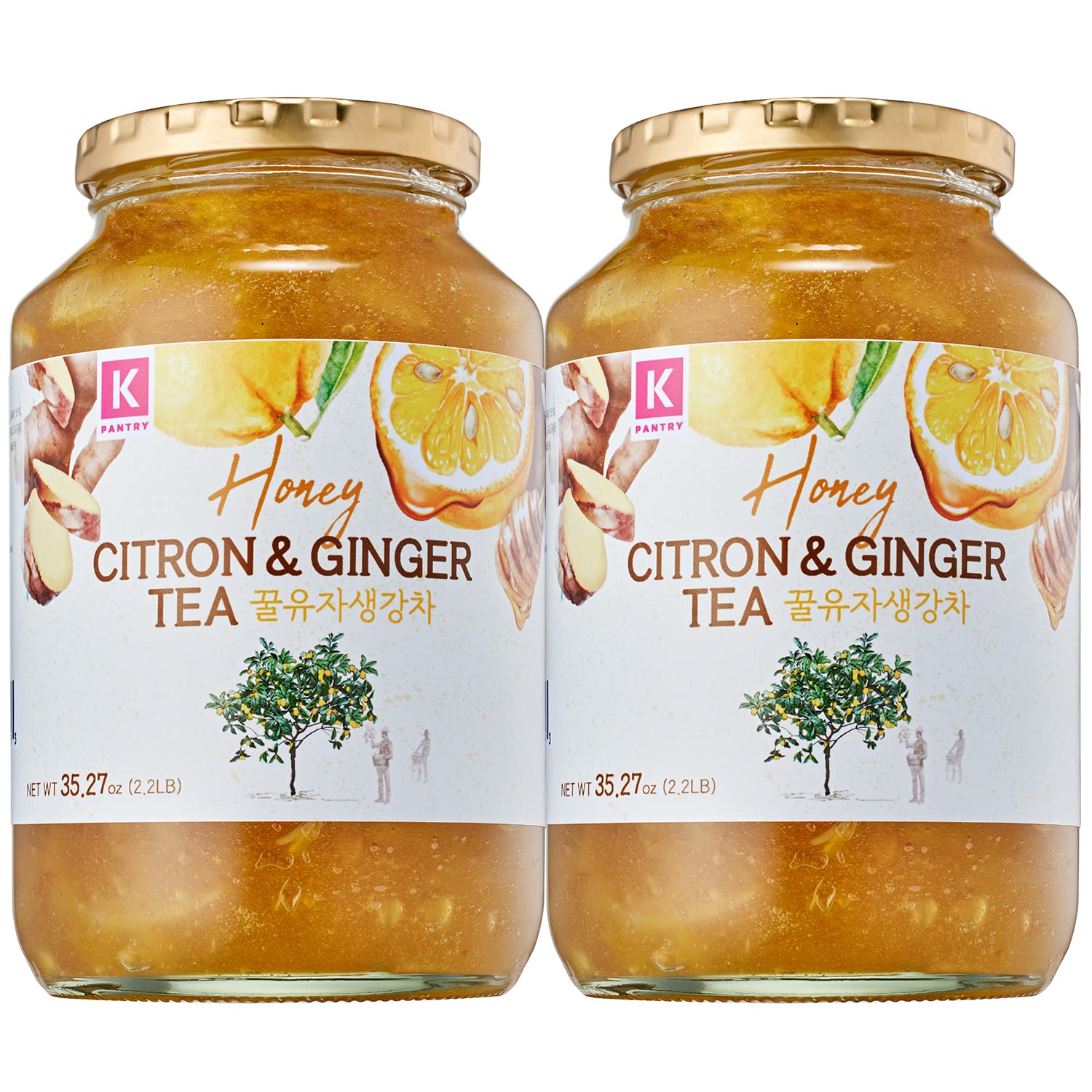 KPANTRY Honey Citron Ginger Tea - Korean Yuzu Marmalade for Tea & Smoothies - 35.27oz (2 Pack) - Perfect for Cold Relief & Throat Soothing