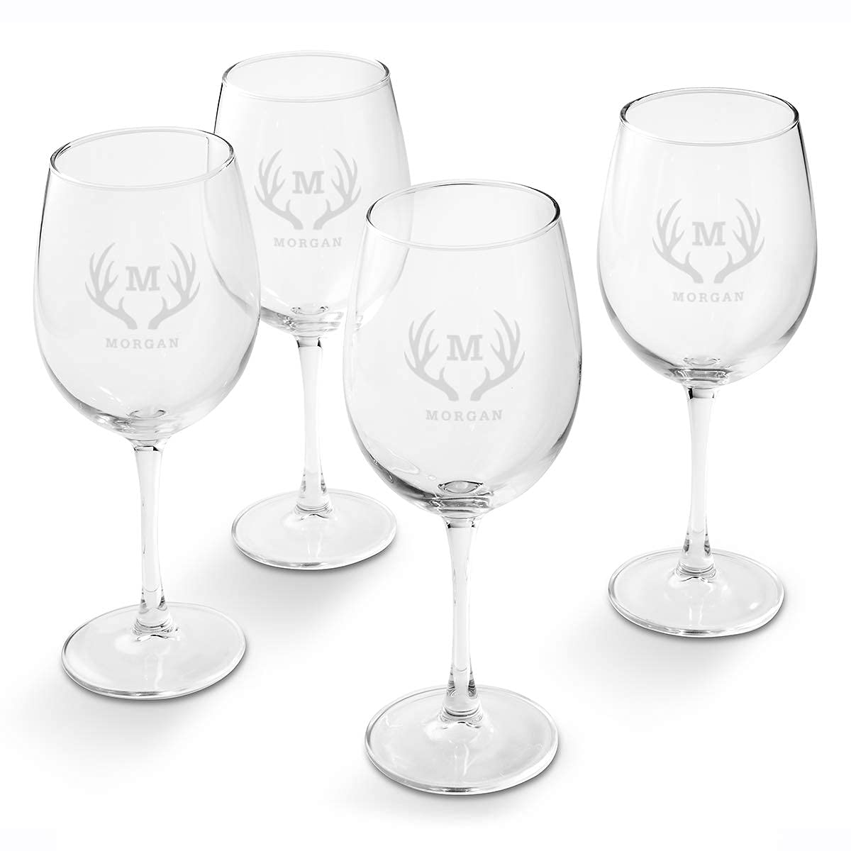 Personalized Wine Glasses Set of 4 with Antlers Design - Elegant Bridesmaid Gifts, Valentines Day Present for Her, Wife, Mom & Grandma | Perfect for Wedding Showers, Anniversary Celebrations & Romantic Dinners