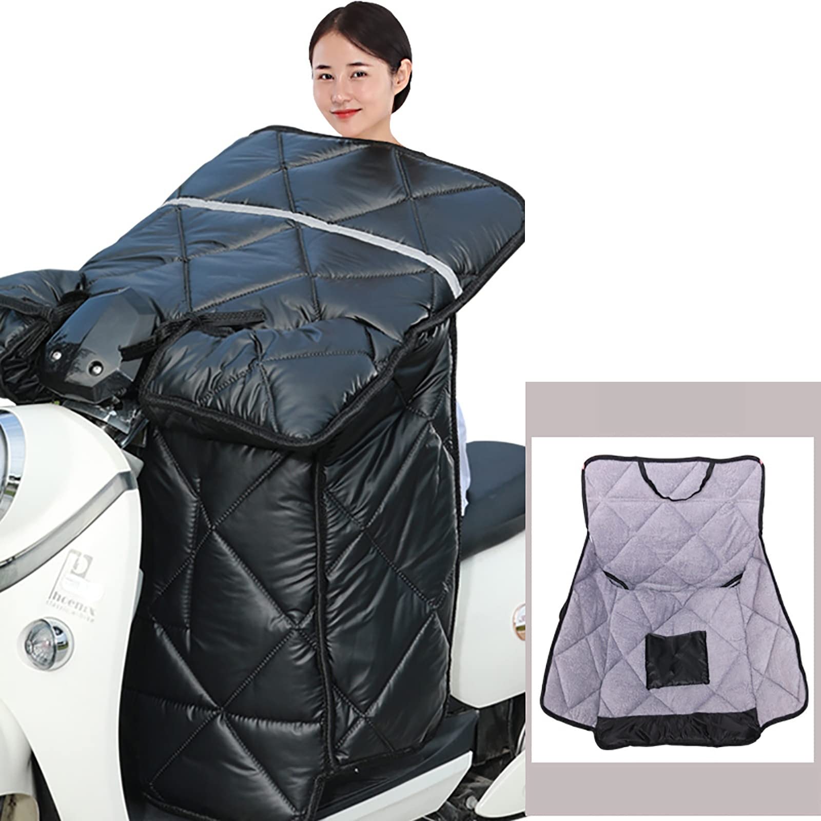 RAJYQODIS Winter Windproof Motorcycle Cover with Reflective Strips - Waterproof Bike Handlebar Mittens & Leg Apron - Universal Fit for Most Models - Built-in Storage Pocket (Black) - Ideal for Cold Weather Riding & Motorcycle Storage Protection