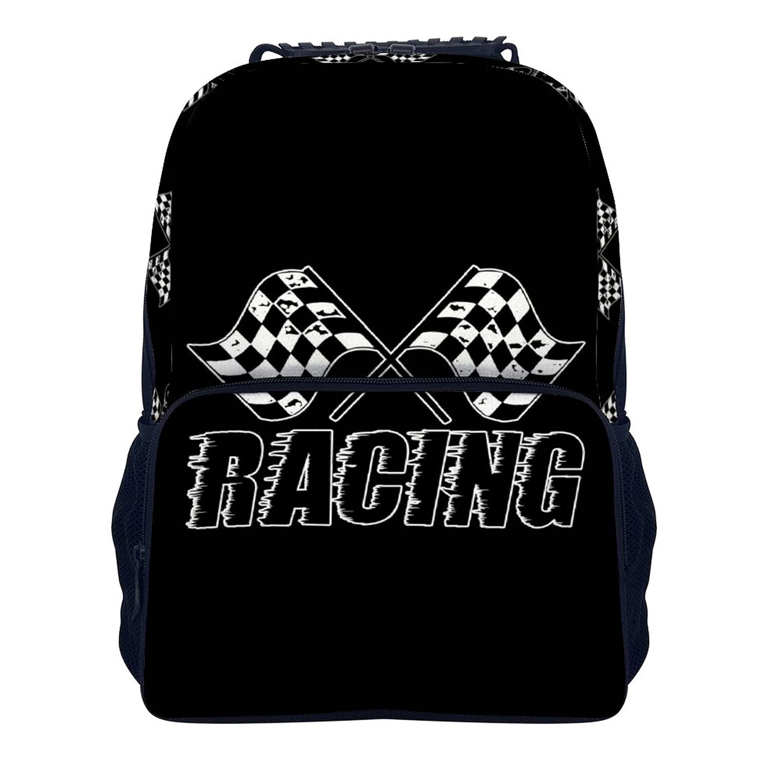 16 Inch Checkered Racing Flag Laptop Backpack - Stylish Travel & School Bookbag for Men & Women (Black, 40x28x16cm) by Funnystar - Perfect for Commuting, College & Gaming Conventions