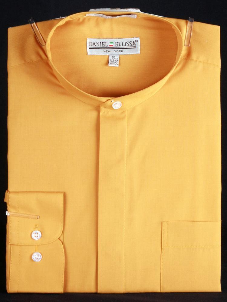 Stylish Mustard Banded Collar Dress Shirt for Men - Perfect for Business Casual & Office Wear