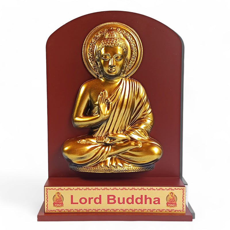 11 Inch Golden Buddha Statue Wall Hanging Frame - Handcrafted Asian Home Decor for Meditation Room, Yoga Studio & Spiritual Spaces