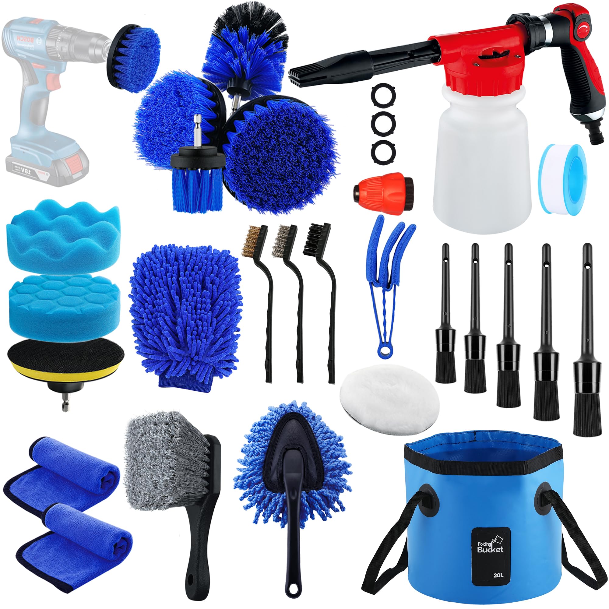 27Pcs Car Wash Cleaning Kit with Foam Gun - Auto Detailing Supplies & Tools Set with Wheel Drill Brush - Car Polishing Kit for Interior & Exterior - Perfect for DIY Car Washing, Detailing and Maintenance