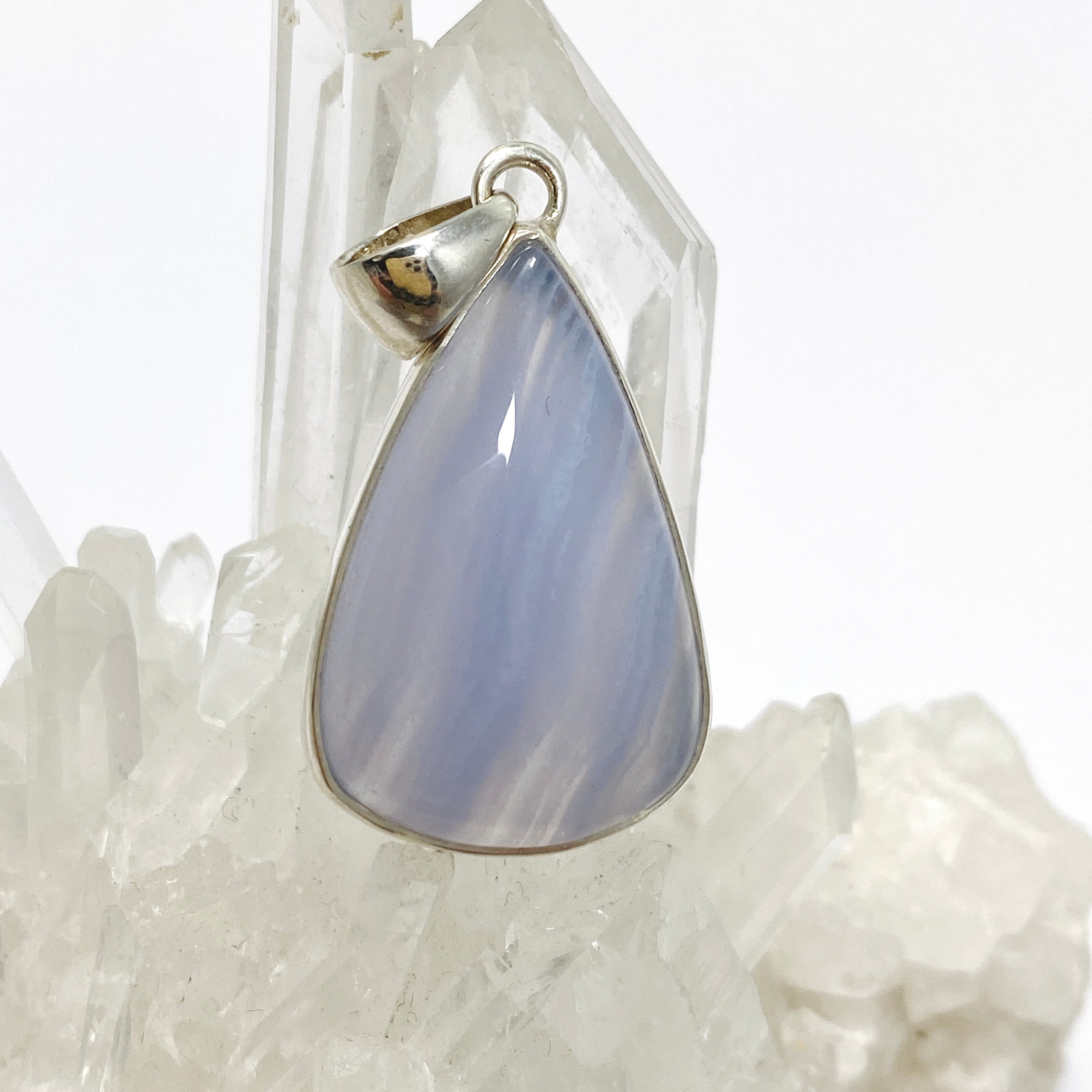 Blue Lace Agate Teardrop Cabochon Pendant KPGJ4828 - Natural Stone Jewelry for Women, Healing Crystal Necklace - Perfect for Meditation, Yoga & Spiritual Gifts
