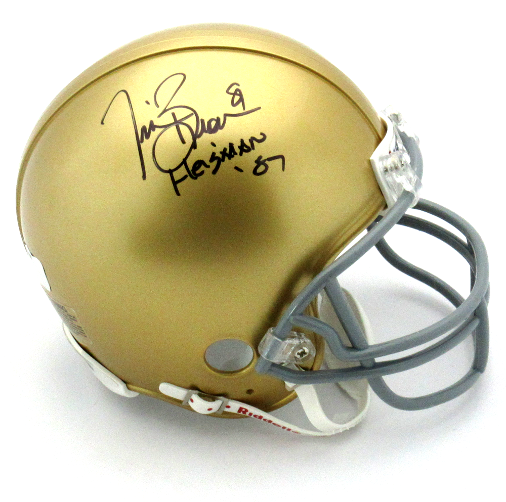 Tim Brown Signed Notre Dame Fighting Irish Riddell NCAA Mini Helmet with Heisman 87 Inscription - Authentic Collectible Football Memorabilia for Fans, Display, and Sports Room Decor