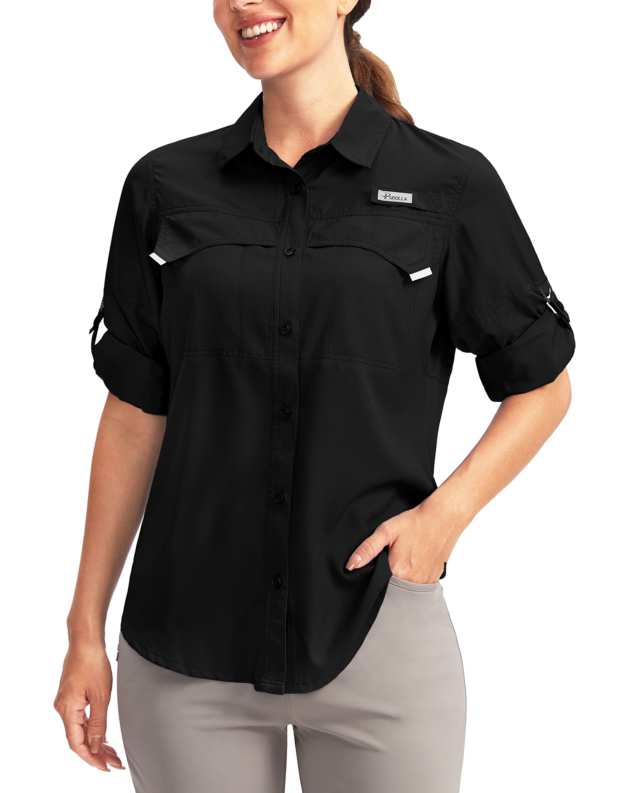 Pudolla Women's UPF 50+ UV Protection Long Sleeve Shirt - Lightweight Sun Shirt for Fishing, Hiking, Travel & Safari - Breathable Outdoor Activewear for Summer Adventures