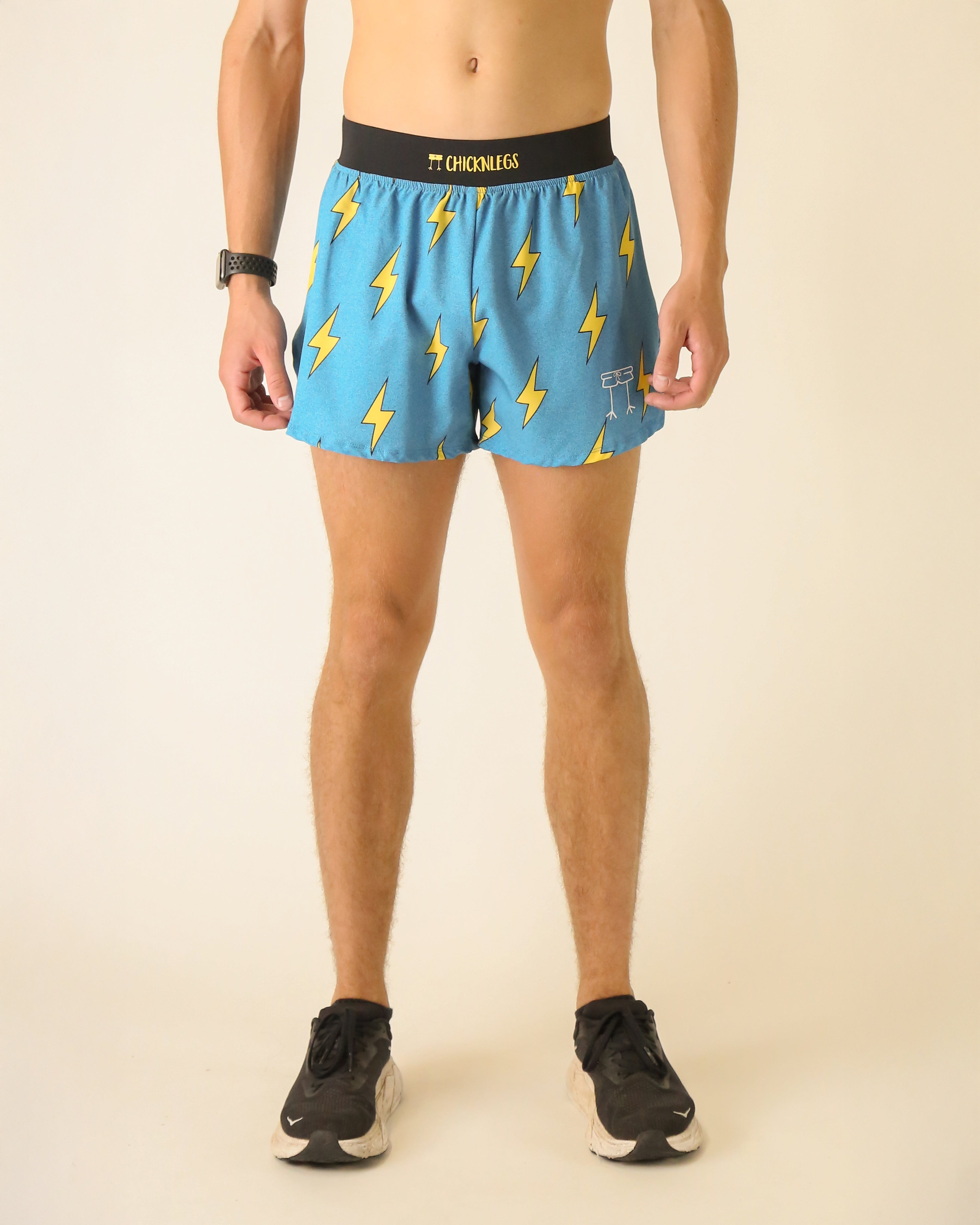 Men's Running Shorts - Blue Bolts 4 Half Split Athletic Shorts for Jogging, Gym Workouts & Outdoor Sports