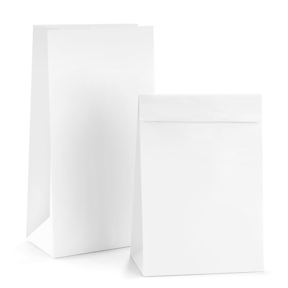 BagDream 100-Pack Kraft Paper Lunch Bags 12lb Bulk - 7x4.5x13.75 Inches White Brown Sandwich Snack Bags for School, Picnic, Office & Bakery Use