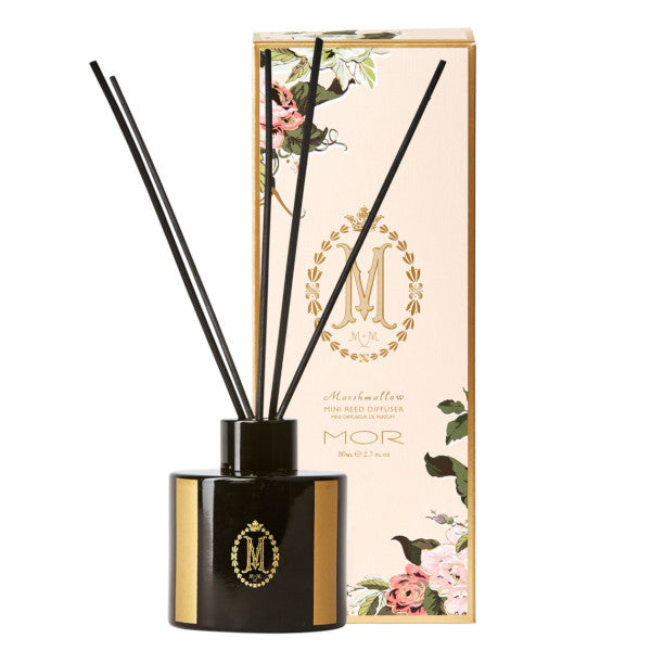 MOR Mini Reed Diffuser - 80ml Marshmallow Scented Aromatherapy Oil for Home, Office & Bathroom | Long-Lasting Fragrance, Elegant Decor