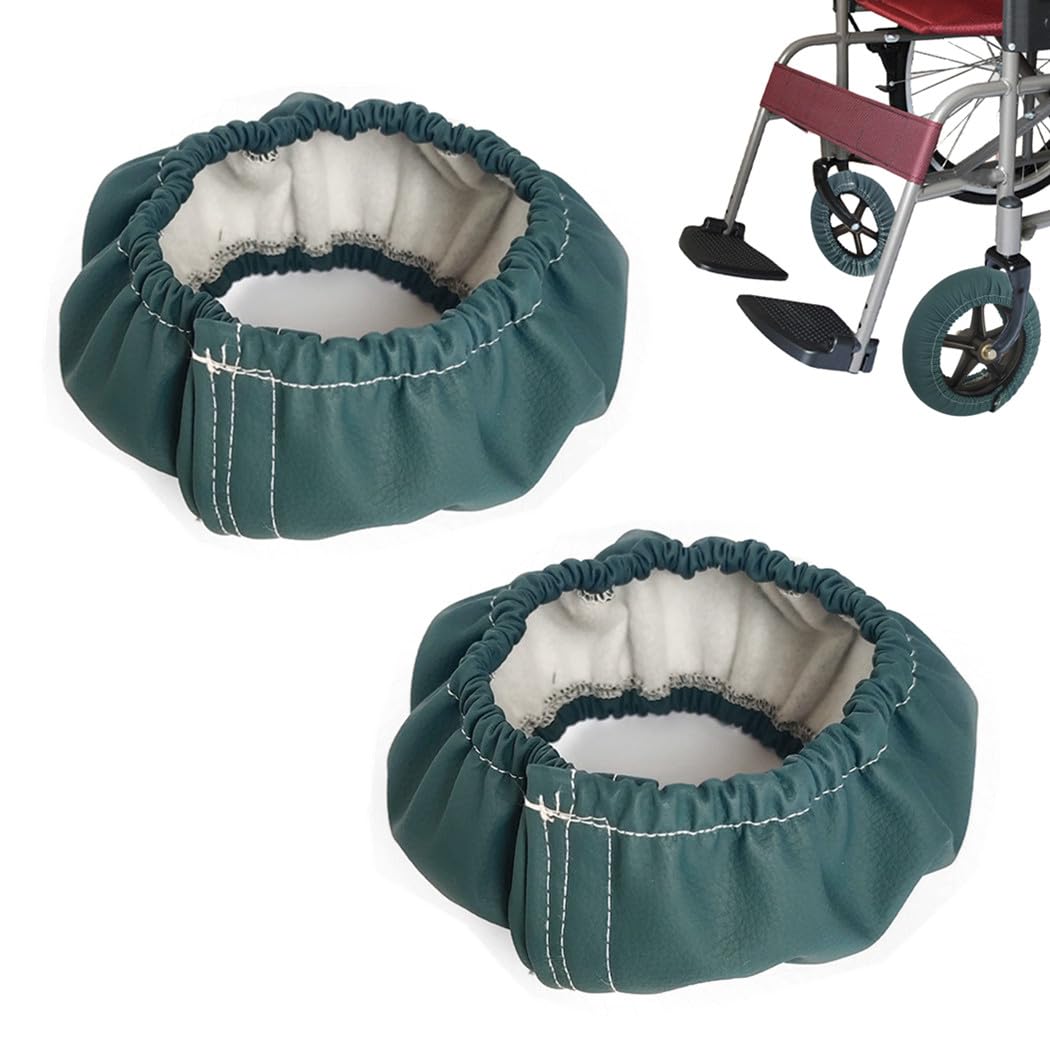 8'' Wheelchair Caster Tire Covers - Non-Slip Floor Protectors for Wheelchairs | Prevents Carpet Damage & Wheel Slippage | Durable Dark Green Replacement Equipment (Ideal for Home, Hospital & Nursing Care Use)