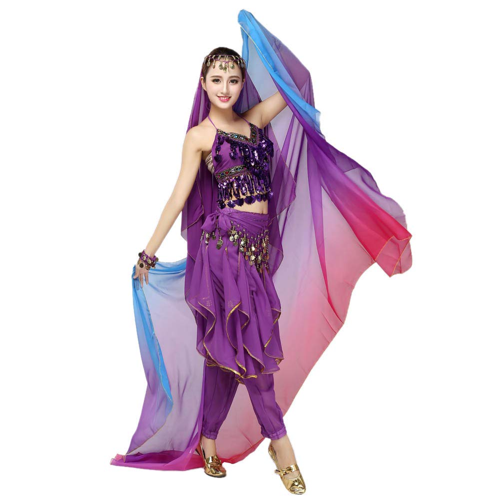 Women's Gradual Colorful Chiffon Belly Dance Veil and Scarf for Summer Performances, Yoga, and Festivals